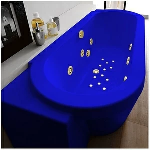 Ванна Gruppo treesse Playa V818Q-DX-SIZ синяя с золотой фурнитурой и гидромассажем, аэромассажем и дезинфекцией овальная угловая пристенная правая