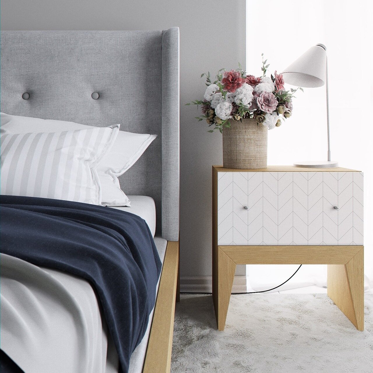 Тумбочка прикроватная дуб с белым Still New BRAGIN DESIGN  256443 Бежевый;белый;дуб сонома  - Вид №1