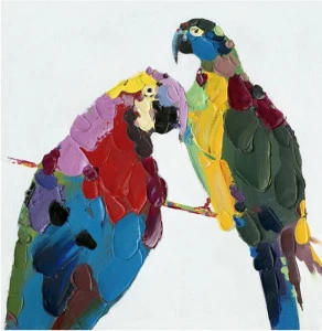 Картина на холсте 100х100 см "Доминиканские Попугаи" EVENHOME КАРТИНЫ МАСЛОМ 129788 Бежевый;желтый;синий;разноцветный