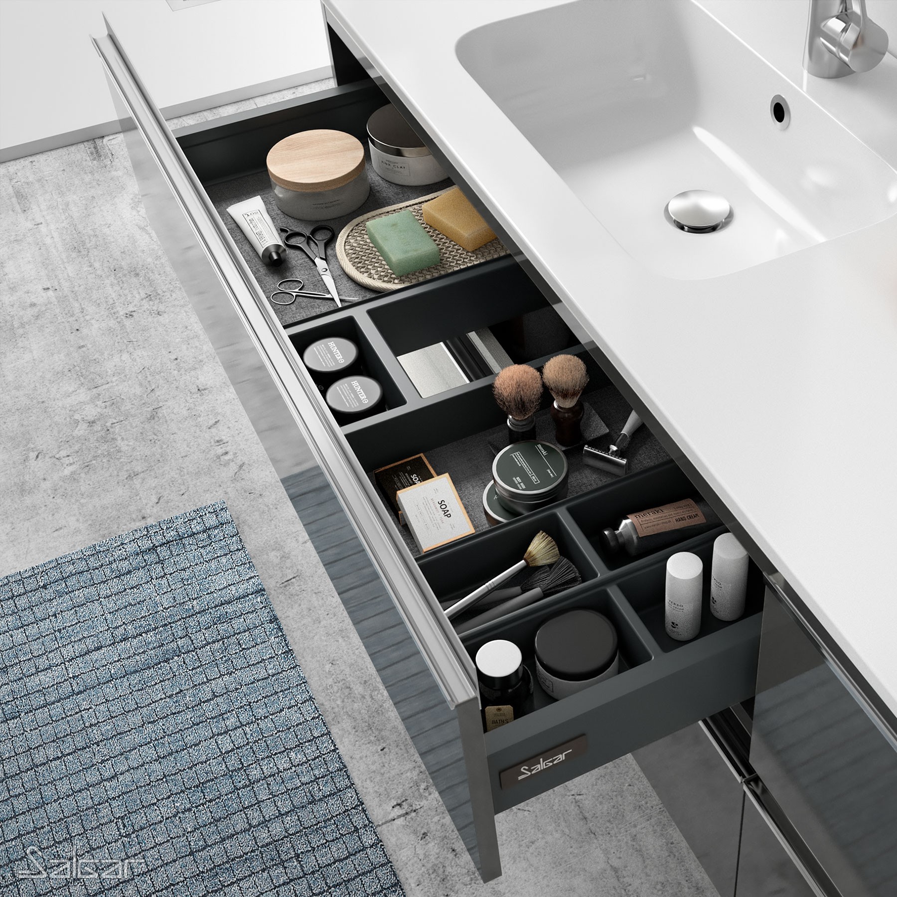 23891 SALGAR Мебель для умывальника SPIRIT 1200 2 металлических ящика GLOSS GREY 1194 x 540 x 450 мм Глянцевый серый - Вид №2