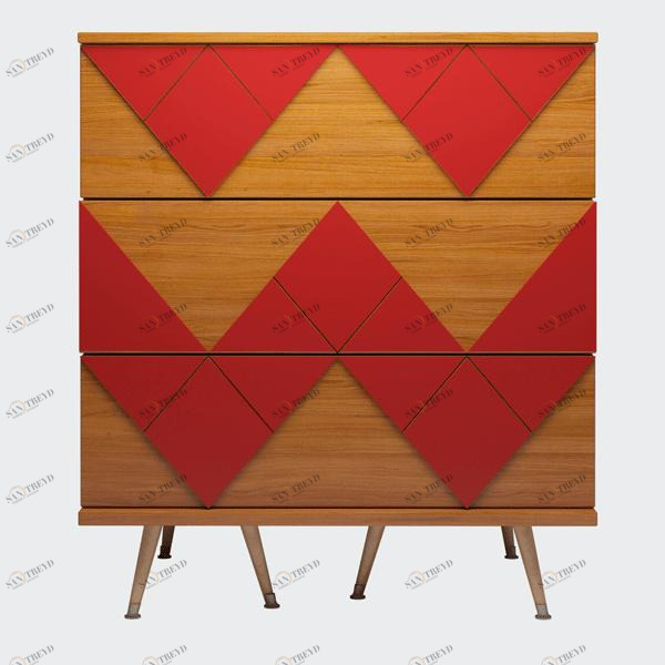 Комод с деревянными ножками и 3 ящиками красный Lady Woo WOODI  00-3965958 Бежевый;дуб сонома;красный 