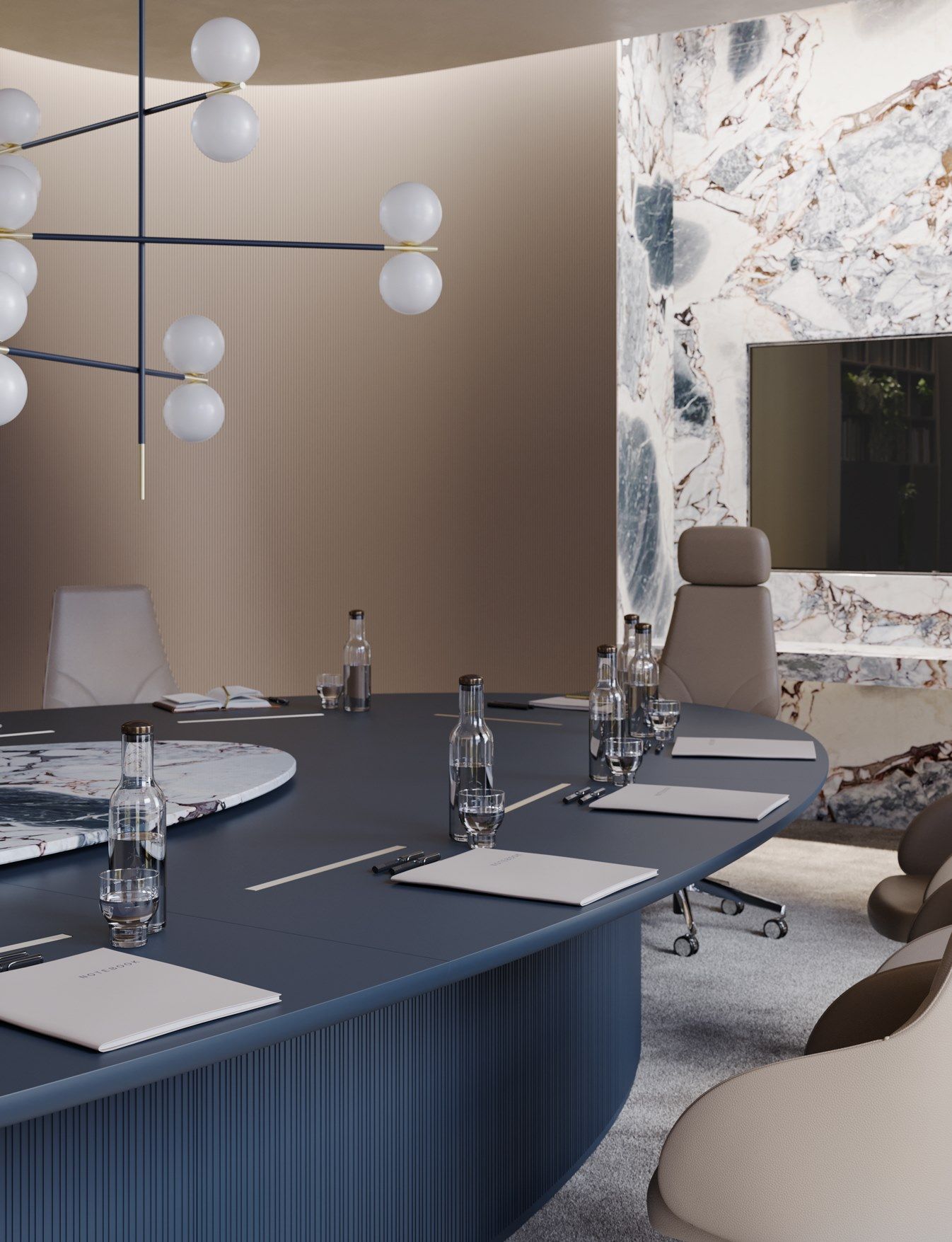 Лакированный овальный стол для совещаний с мраморным центральным верхом PROF Bespoke ARCH-00144751 - Вид №4