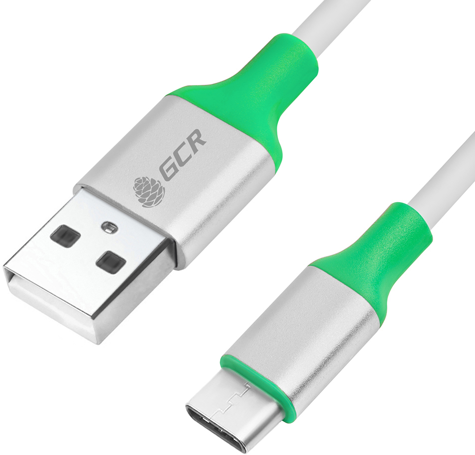 33-050551 кабель 0.5m usb 2.0, am/cm, белый, алюминиевый корпус серебро, зеленый пвх, 28/28 awg Greenconnect Santreyd 