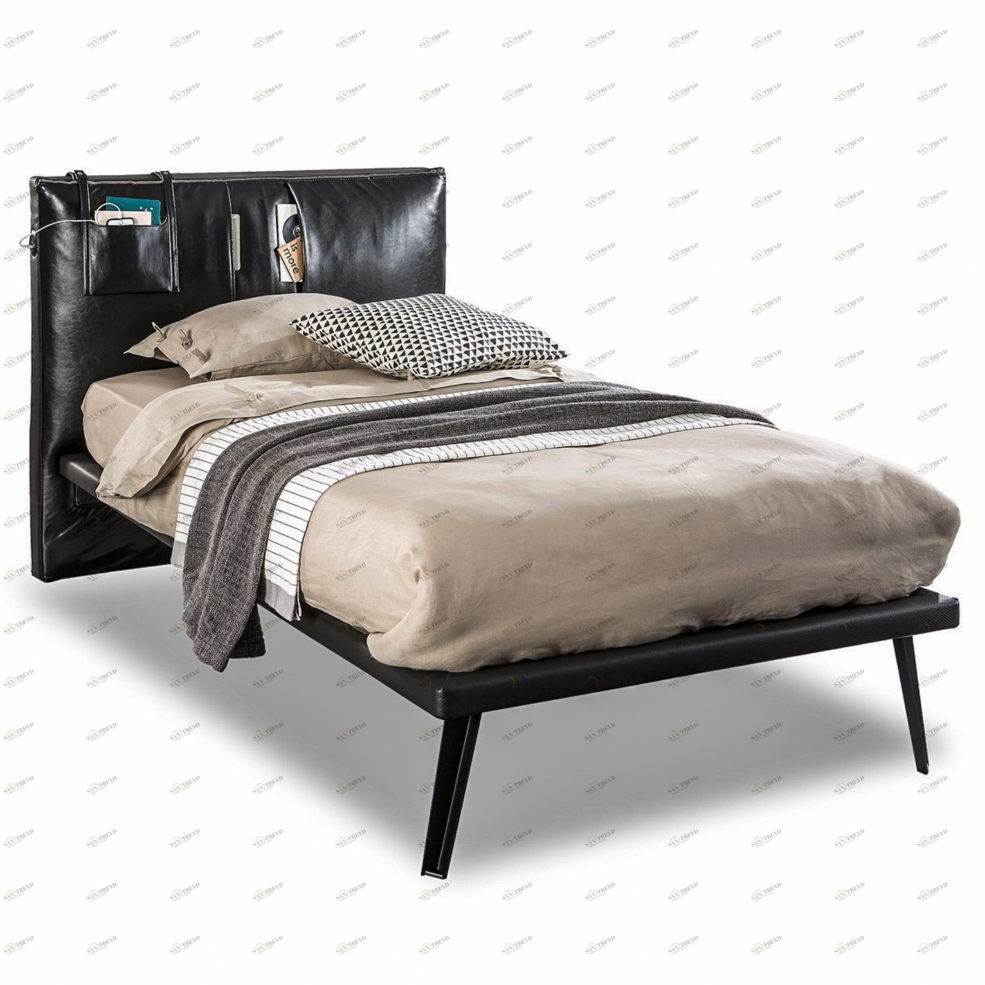 Кровать односпальная 100х200 см черная с мягким изголовьем Dark Metal CILEK DARK METAL 00-3832283 Черный Santreyd 