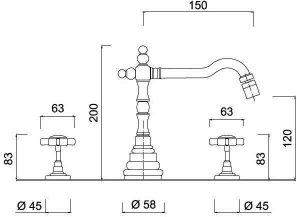 Rubinetteria Giulini Смеситель для биде на 3 отверстия с регулируемым изливом Kensington 3745a - Вид №1