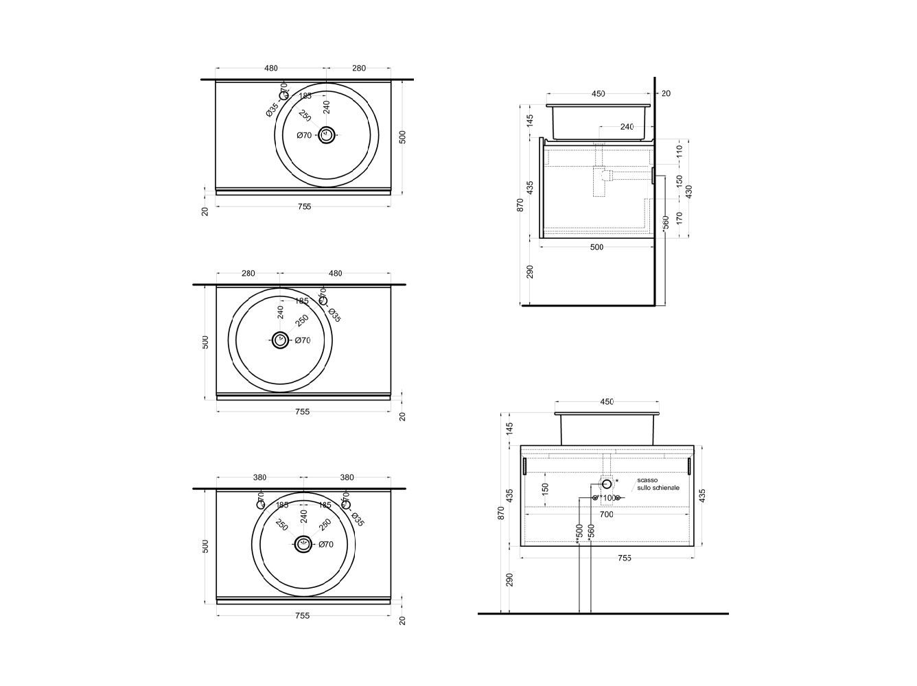 Деревянный подвесной умывальник с керамической столешницей Ceramica Cielo DELFO ARCH-00041855 - Вид №4