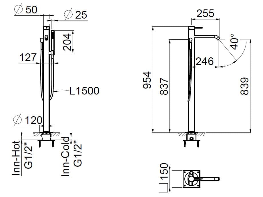 Смеситель для ванны из нержавеющей стали с ручным душем CARIMALI Navis ARCH-00121952 - Вид №2