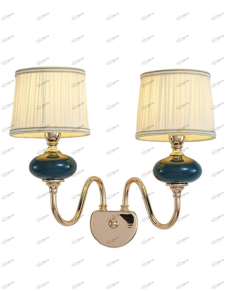 Бра с белыми абажурами синее "Макей" 1031/2W-GD-DGN-WT LUMIEN HALL МАКЕЙ 00-3931601 Белый;золото;синий 