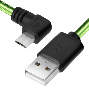 GCR-UA12AMCB6-BB2SG-1.5m кабель micro usb 2.0 1.5m угловой, зеленый, черные коннекторы, нейлон, ультрагибкий, позолоченные контакты, 28/28 awg, am / microb 5pin , экран, армированный, морозостойкий Greenconnect