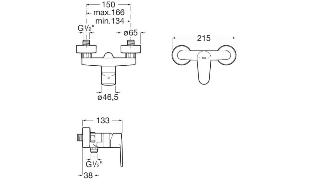 Латунь однорычажный открытый смеситель для душа Roca Victoria Plus ARCH-00073495 - Вид №3