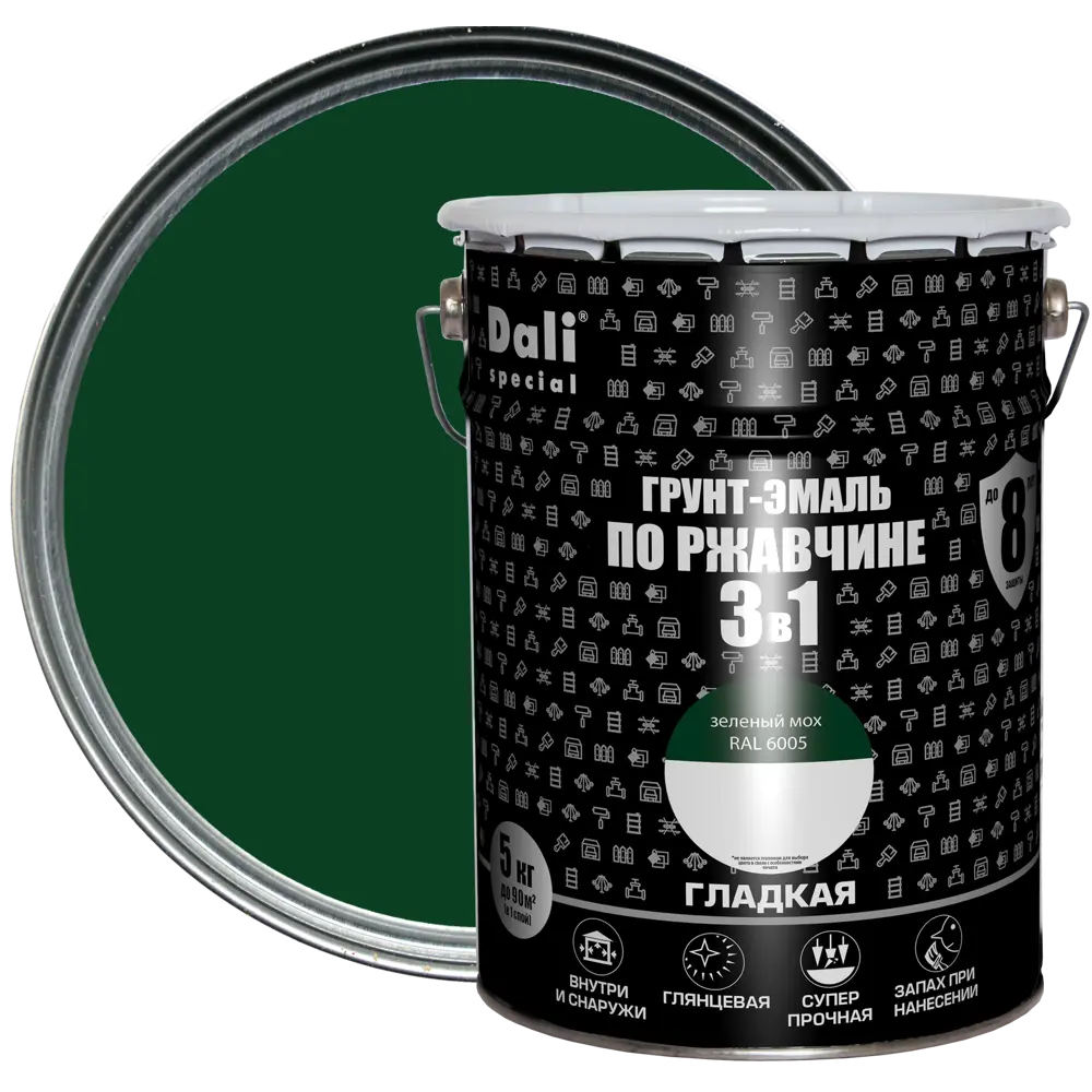 Грунт-эмаль Dali 3 в 1 «Зелёный мох» для защиты металла от коррозии 84584235 STLM-0052319