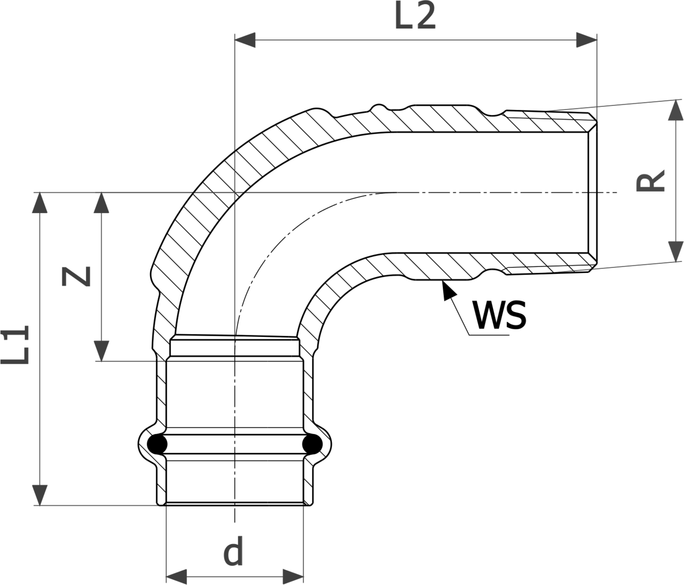 345 792 Модель 2614 Трубопроводные системы  Profipress G  Переходники/​переходные угольники Santreyd  - Вид №3