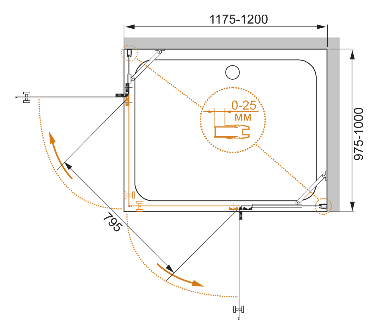 Душевой уголок CEZARES CRYSTAL-S-AH-2-120/100-C-Cr-R - Вид №1