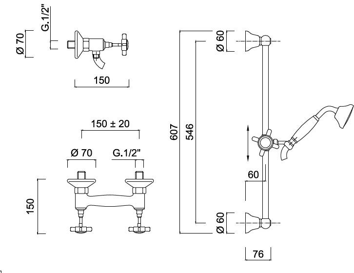Rubinetteria Giulini Смеситель для душа / скользящая штанга Kensington 3707ws - Вид №1