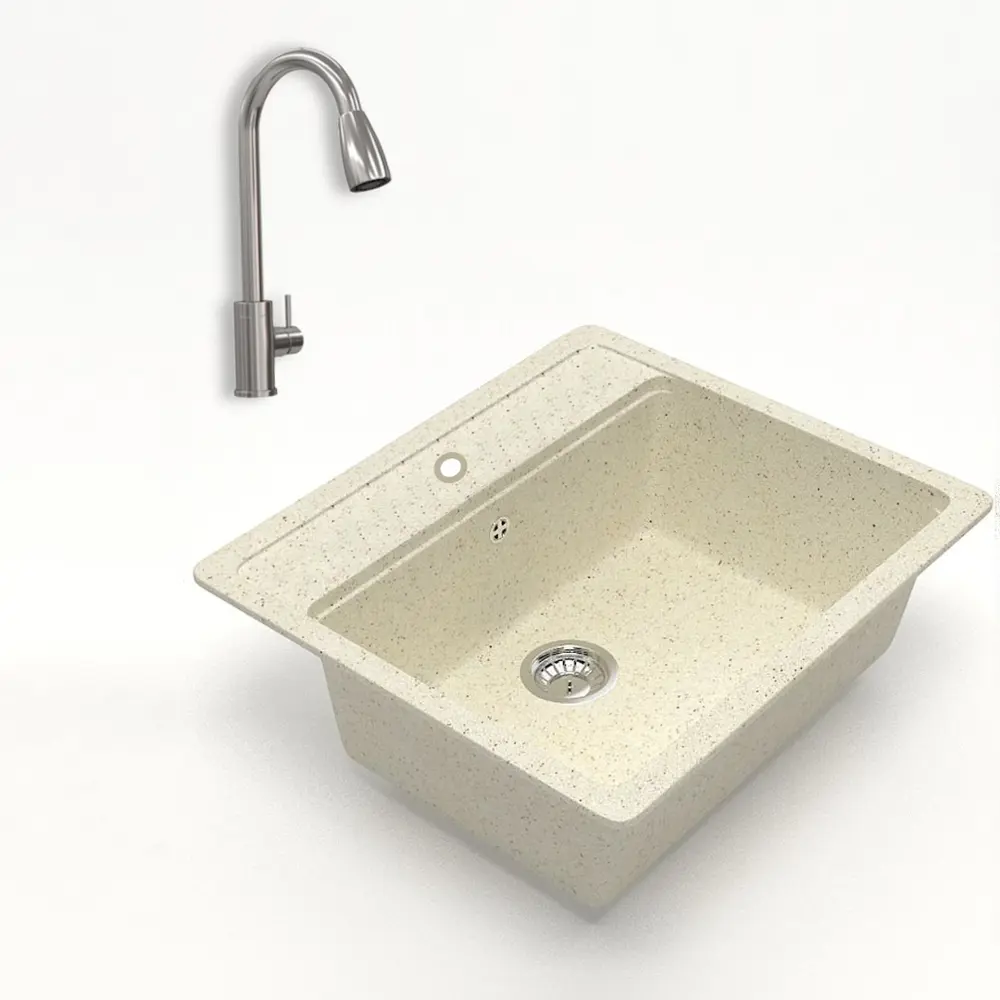91675585 Мойка для кухни врезная Teymi Helmi F01500 50.5x57 см глубина чаши 20 см литьевой мрамор цвет бежевый STLM-0880861