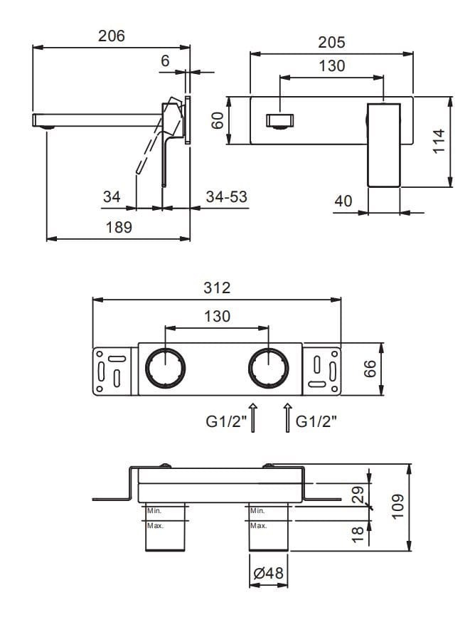Настенный смеситель для раковины с пластиной Fantini Rubinetti MINT ARCH-00063445 - Вид №3
