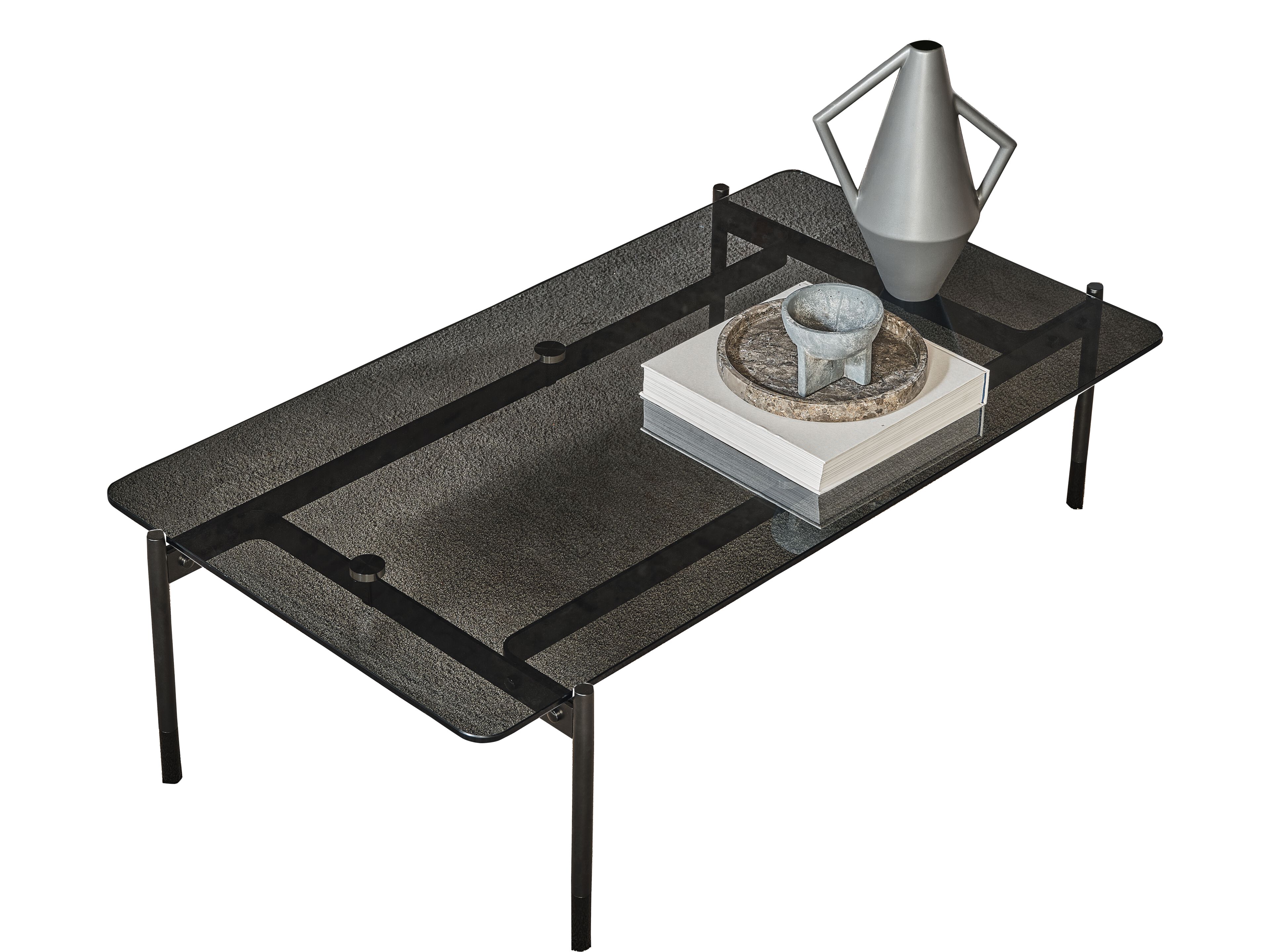 Низкий прямоугольный журнальный столик из стали и хрусталя Bontempi Casa KAROL ARCH-00079010