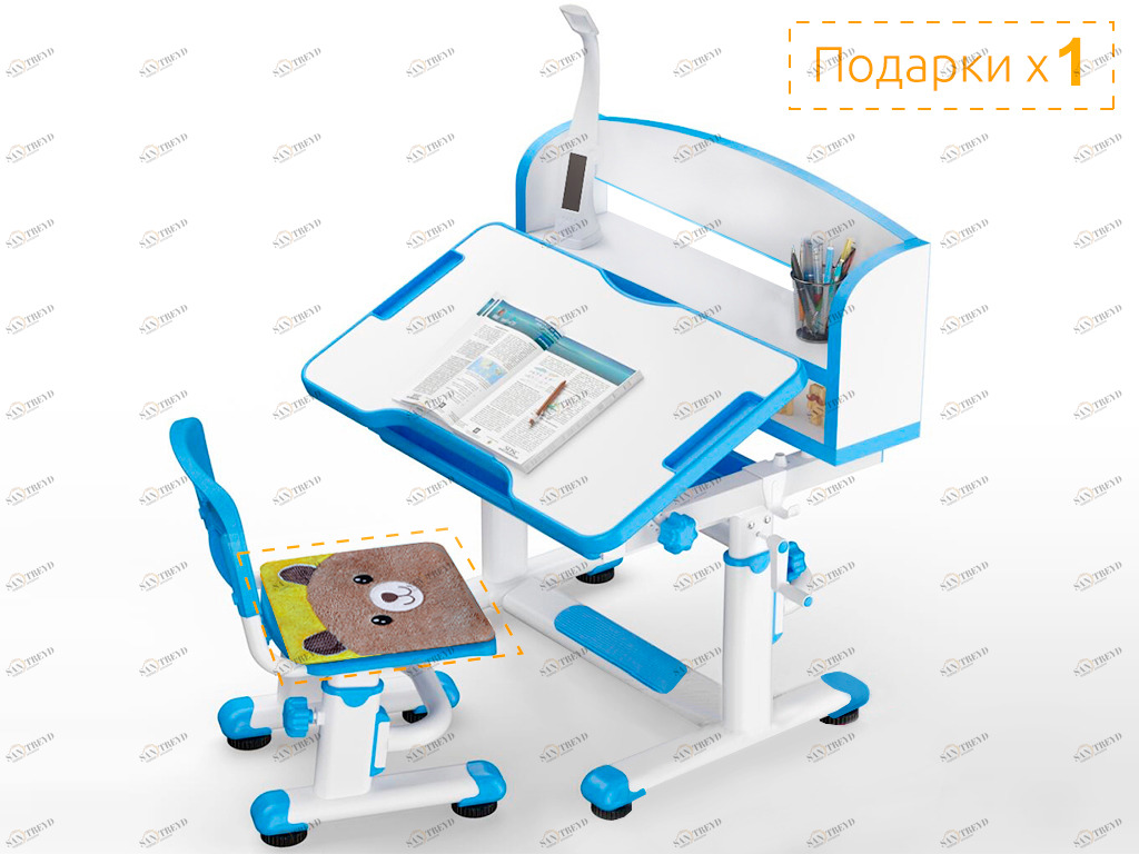 Стол детский со стулом и лампой голубой BD-10 Blue MEALUX EVO  00-3950461 Белый;голубой Santreyd 