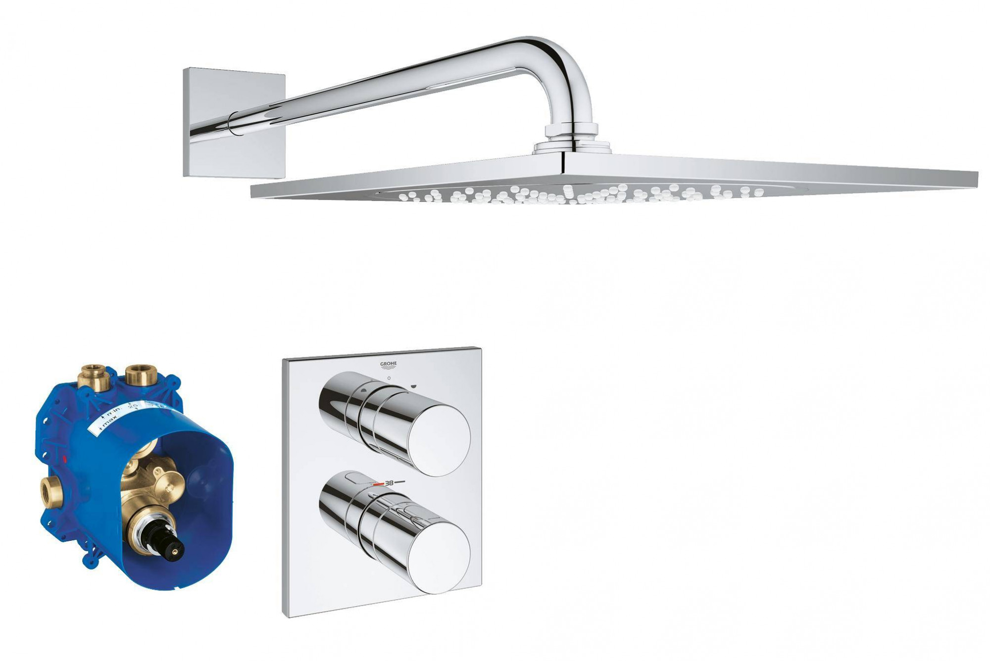 26261000 Набор для комплектации душа с термостатом Grohtherm 3000 Cosmopolitan, с верхним душем Grohe Grohtherm 3000 Cosmopolitan хром