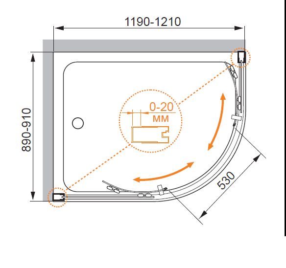 Душевой уголок CEZARES PORTA-D-RH-2-120/90-C-Cr - Вид №2
