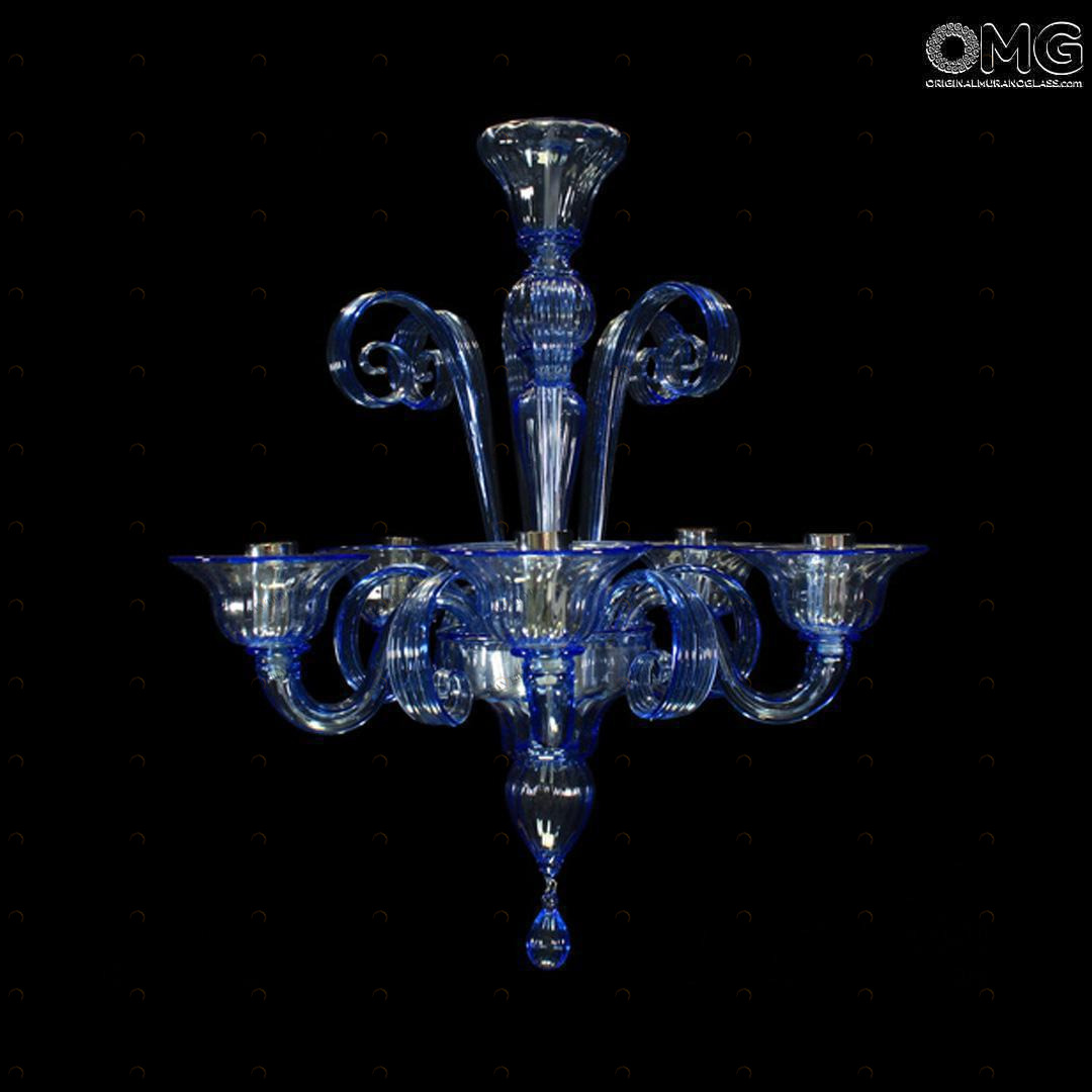 4186 ORIGINALMURANOGLASS Люстра Синяя орхидея на 5 лампочек - муранское стекло OMG 45 см CLASSICO