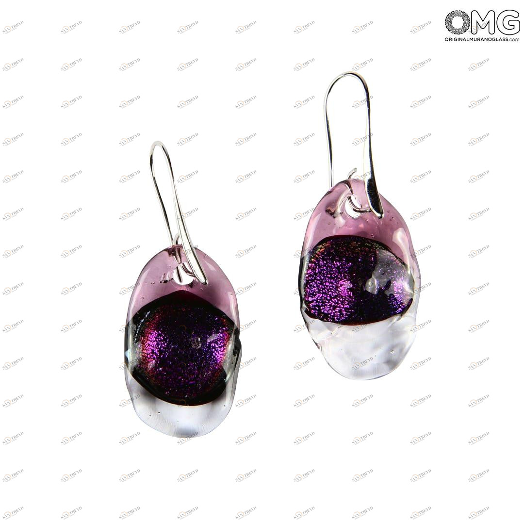 2463 ORIGINALMURANOGLASS Трёхцветные серьги из стекла соммерсо - фиолетовые - муранское стекло - Original Murano Glass OMG 2 см 