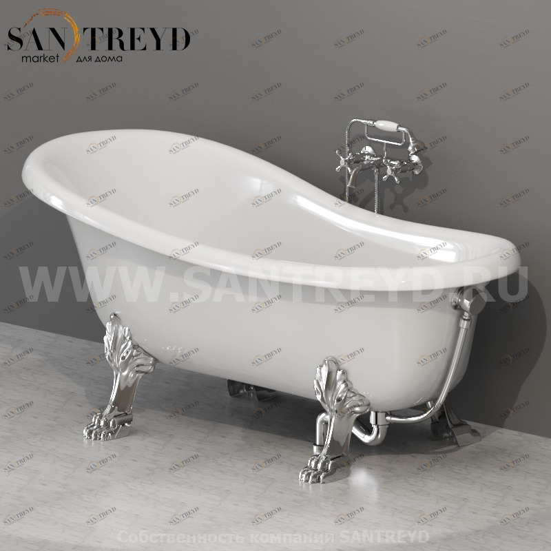 PA100; PA104 Ванна свободностоящая белая с хромированными ножками Globo Ceramica Globo PAESTUM PA100PA104