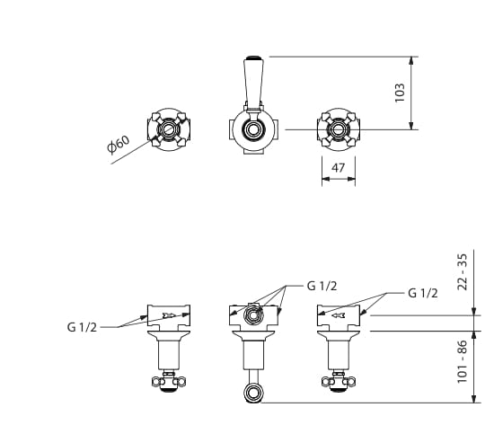 Смеситель для душа с 3 отверстиями с раздельными розетками Park Avenue Hopkins ARCH-00030006 - Вид №2