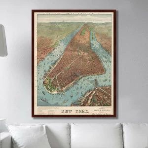 Картина в раме 130х102 см Antique map of New York City, 1879г. КАРТИНЫ В КВАРТИРУ  264228 Зеленый;коричневый;разноцветный