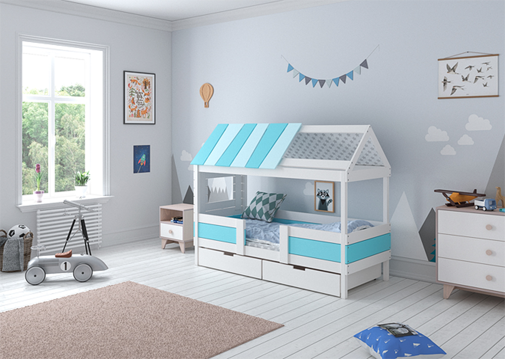 Кровать-домик одноярусная Home nord M 80х160 см белая, голубая ELLIPSE ELLIPSE HOME 351786 Белый;голубой Santreyd  - Вид №2