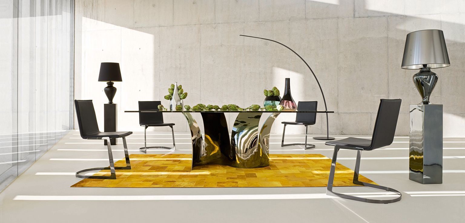 Прямоугольный обеденный стол из стали и стекла ROCHE BOBOIS Les Contemporains ARCH-00020913 - Вид №1