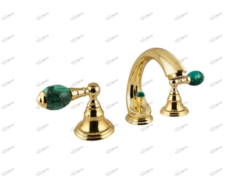 036801.ML0.00 Раковина на три отверстия с малахитом Золото 24К Mestre 