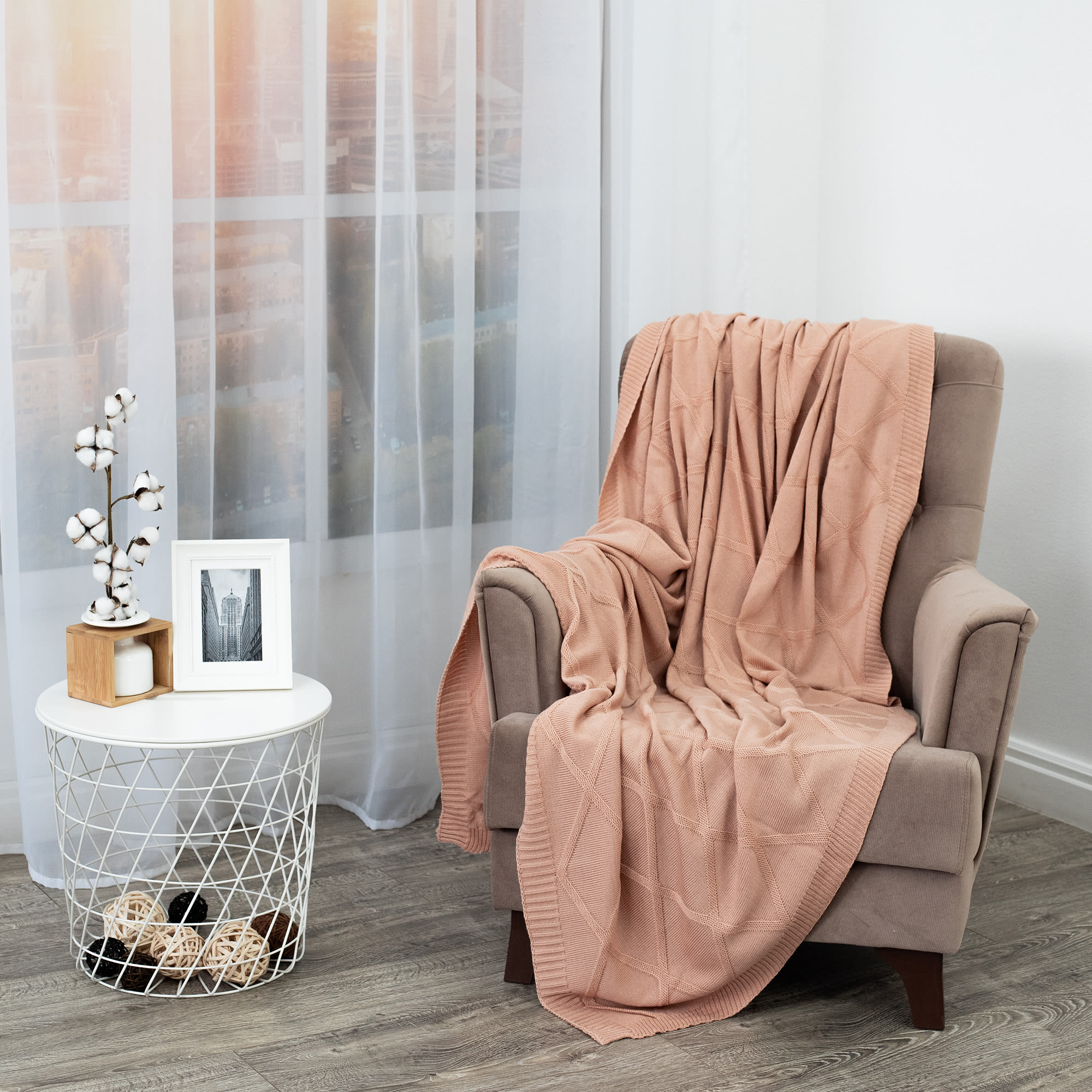 83273944 Плед вязаный 150x200 см акрил цвет розовый Отсутствует Santreyd  - Вид №4