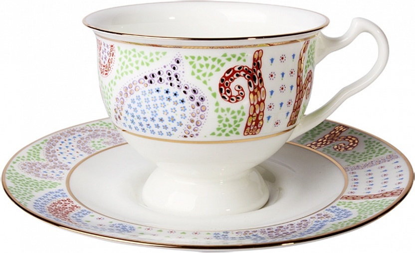 100747 Императорский фарфоровый завод Чашка с блюдцем "Мариенталь" голуб. "Айседора" Фарфор костяной 