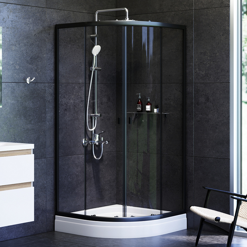 W88E-205-090BT Twin Slide Душевое ограждение c поддоном 90x90 профиль черный AM.PM X-Joy 