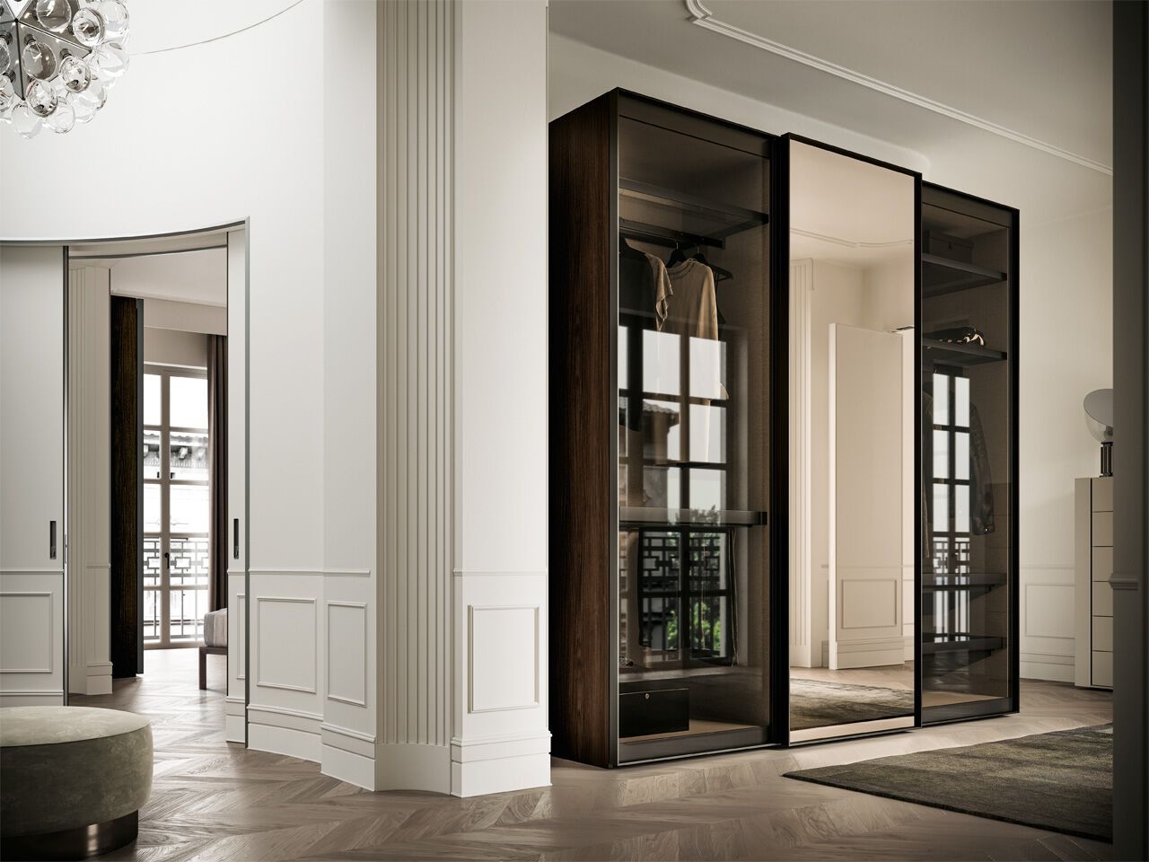 Секционный шкаф из дерева и закаленного стекла с раздвижными дверями Santalucia Mobili NUIT ARCH-00085279 - Вид №3