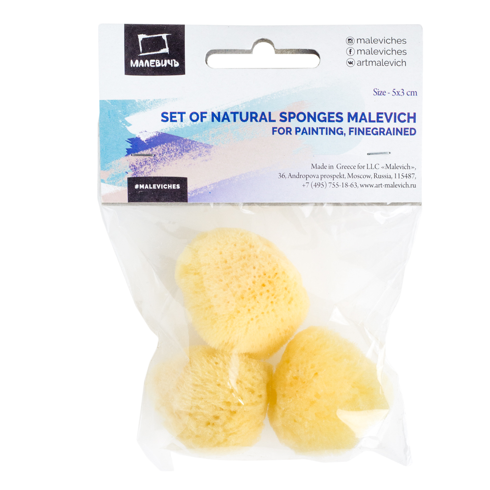 195031 Набор губок натуральных (спонж для красок) 5х3 см 15 см х 10 см х 4 см мелкозернистая Малевичъ 