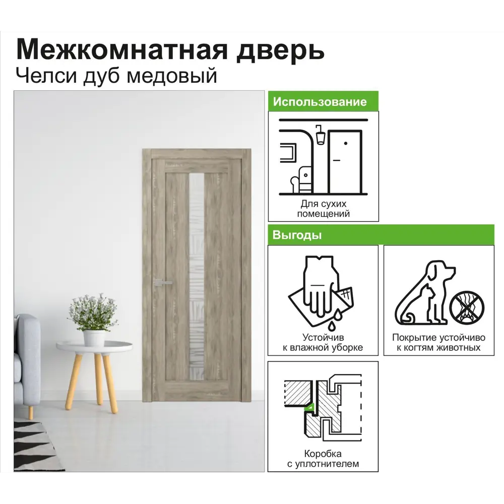 Дверь межкомнатная Челси остеклённая 80x200 см ламинация цвет дуб медовый BELWOODDOORS STLM-2044765 - Вид №5