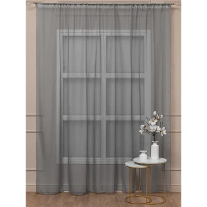91528653 Тюль на шторной ленте Amore Mio Однотонная вуаль 6PL 300x270 см цвет серый STLM-1030170
