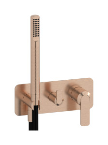 Внешние части встроенного в стену смесителя на 3 потребителя в комплекте с душевым гарнитуром. WE ARE IB c6314sr Brushed Rose Gold C-67