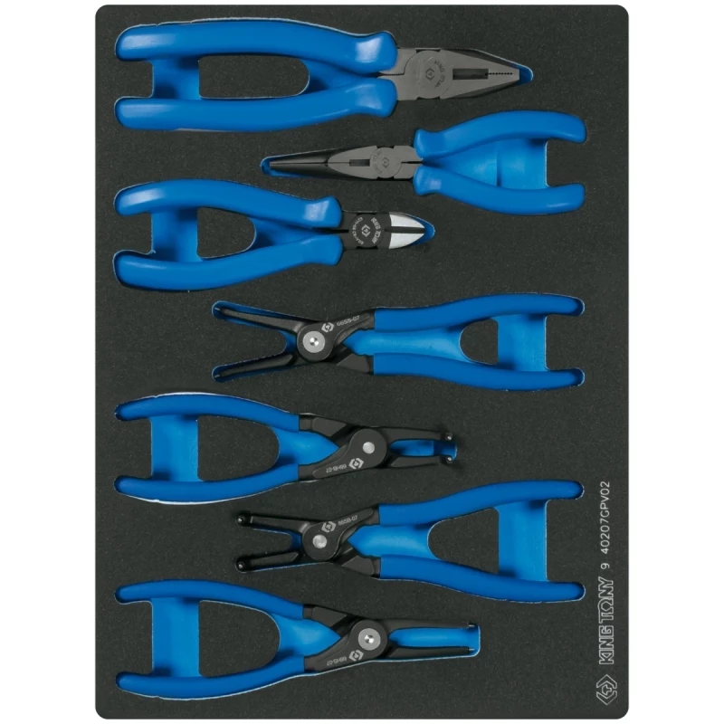 KING TONY Набор съемников стопорных колец, пассатижей и бокорезов, ложемент, 7 предметов Верстакофф 9-40207GPV02