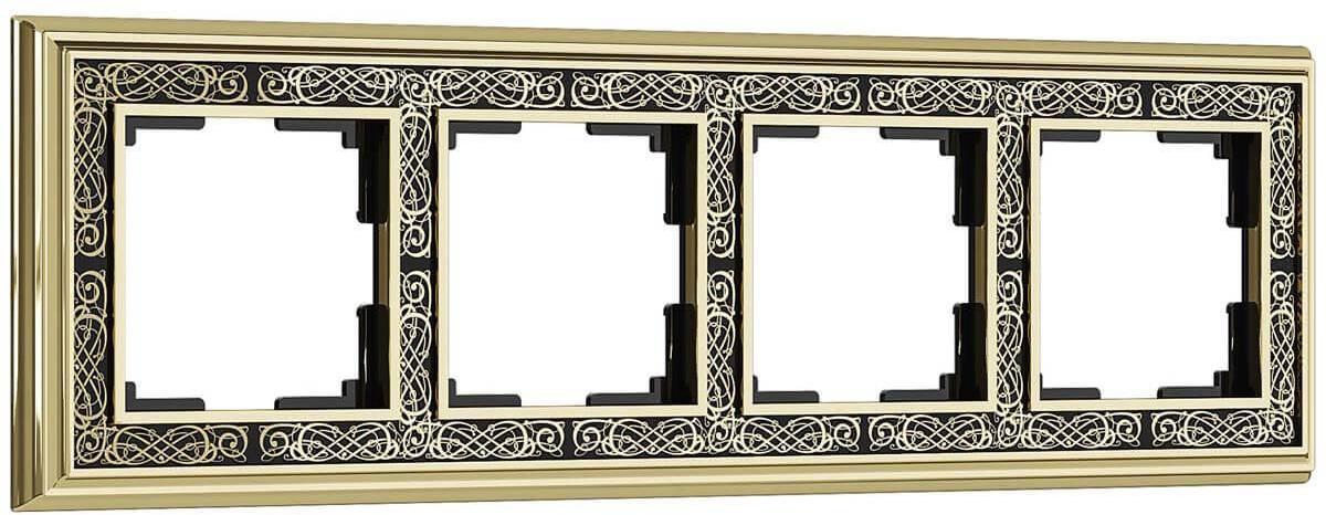 4690389159442 Рамка на 4 поста золото/черный W0041430 Werkel Palacio Gracia золот