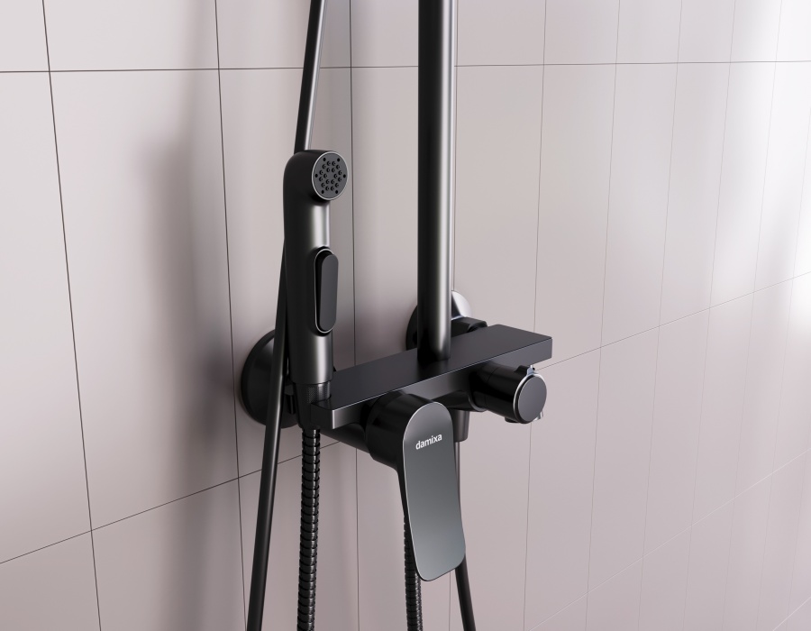 DX220920300 душевая система со смесителем-полкой: верхний душ 230*230мм ручной душ 120мм 3 Damixa Apollo - Вид №2
