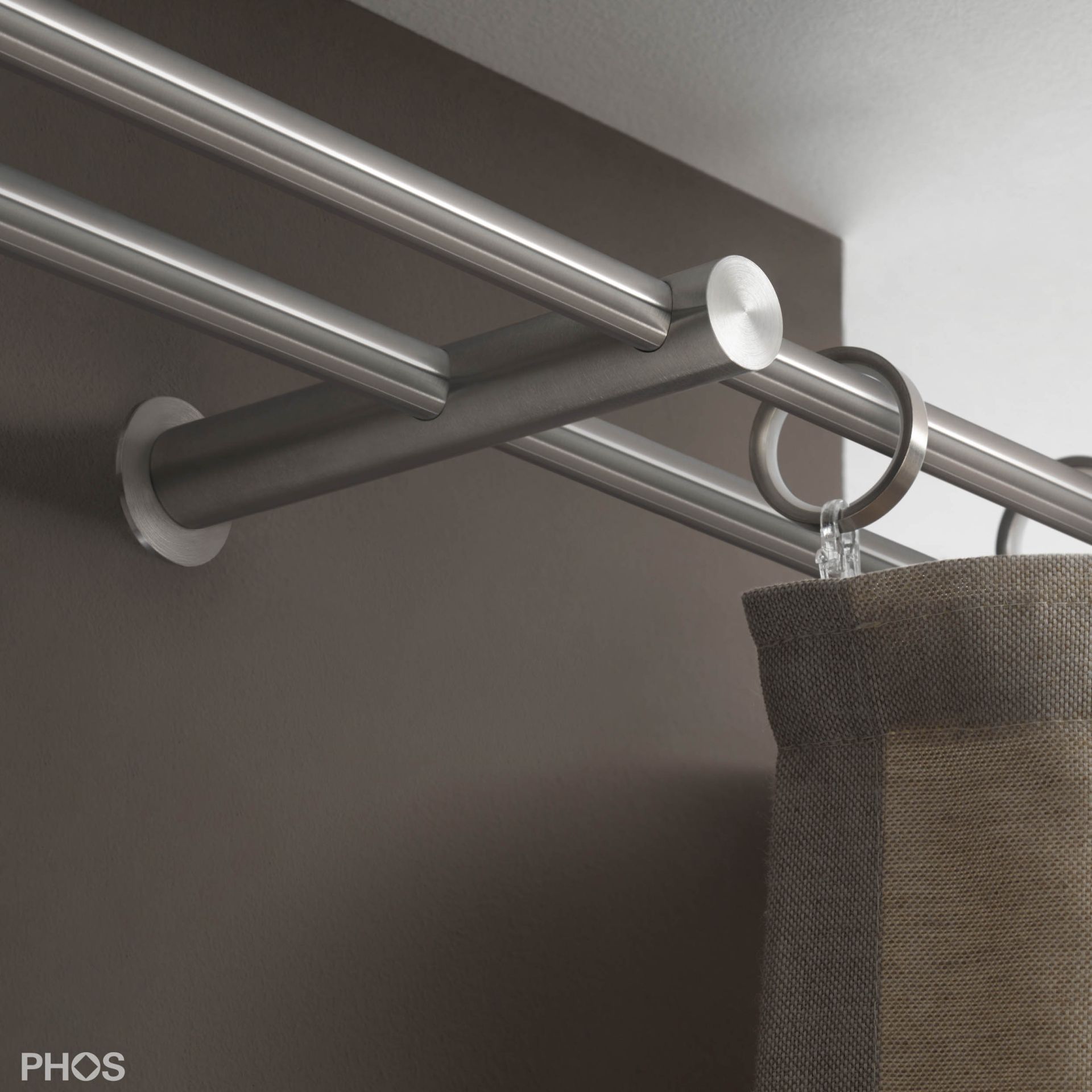 VS20-140D3800 Комплект карнизов: двуствольный 380 см с 2 держателями и 1 держателем карниза в качестве центральной опоры PHOS  - Вид №2