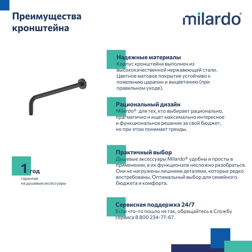 Держатель для верхнего душа Milardo Dale DALBL39M61 цвет черный матовый 89349221 STLM-2009132  - Вид №2