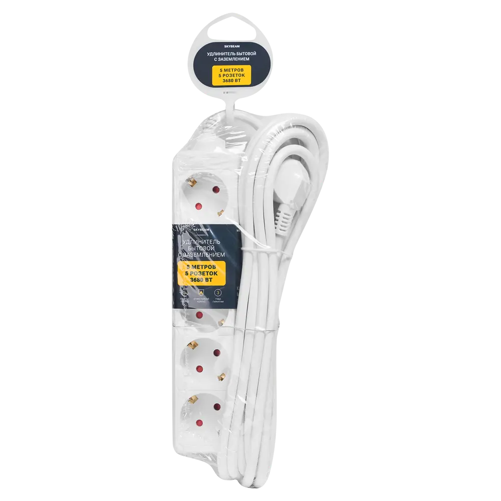 Удлинитель бытовой Skybeam 3x1.5 5 м 5 розеток с заземлением 3680 Вт цвет белый STLM-2071790 - Вид №3