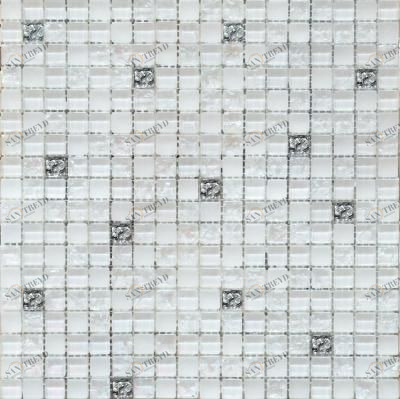 2021 мозаика микс белый колотый,белый матов,платина 300х300 чип 15х15 (0,09м) Роскошная мозаика 