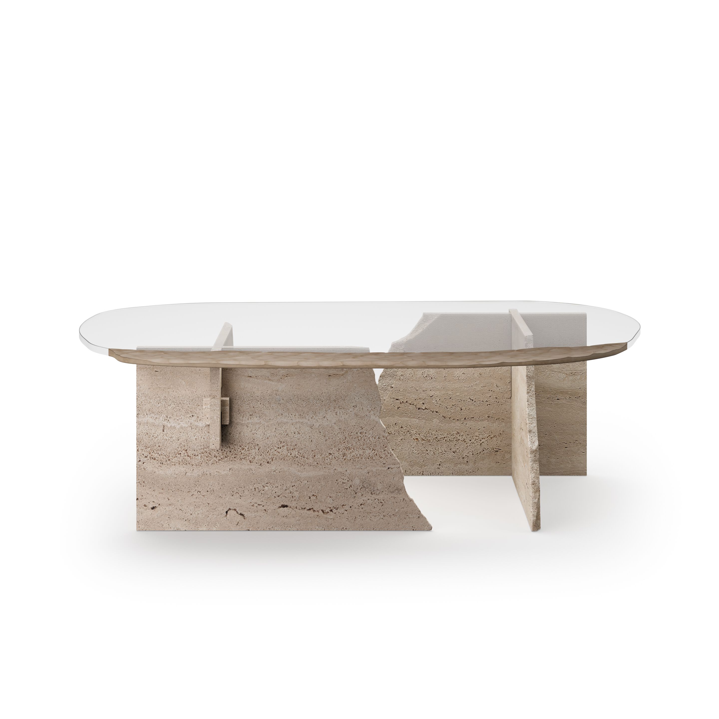 Овальный журнальный столик из травертина и стекла ARTE VENEZIANA пещера ARCH-00130198