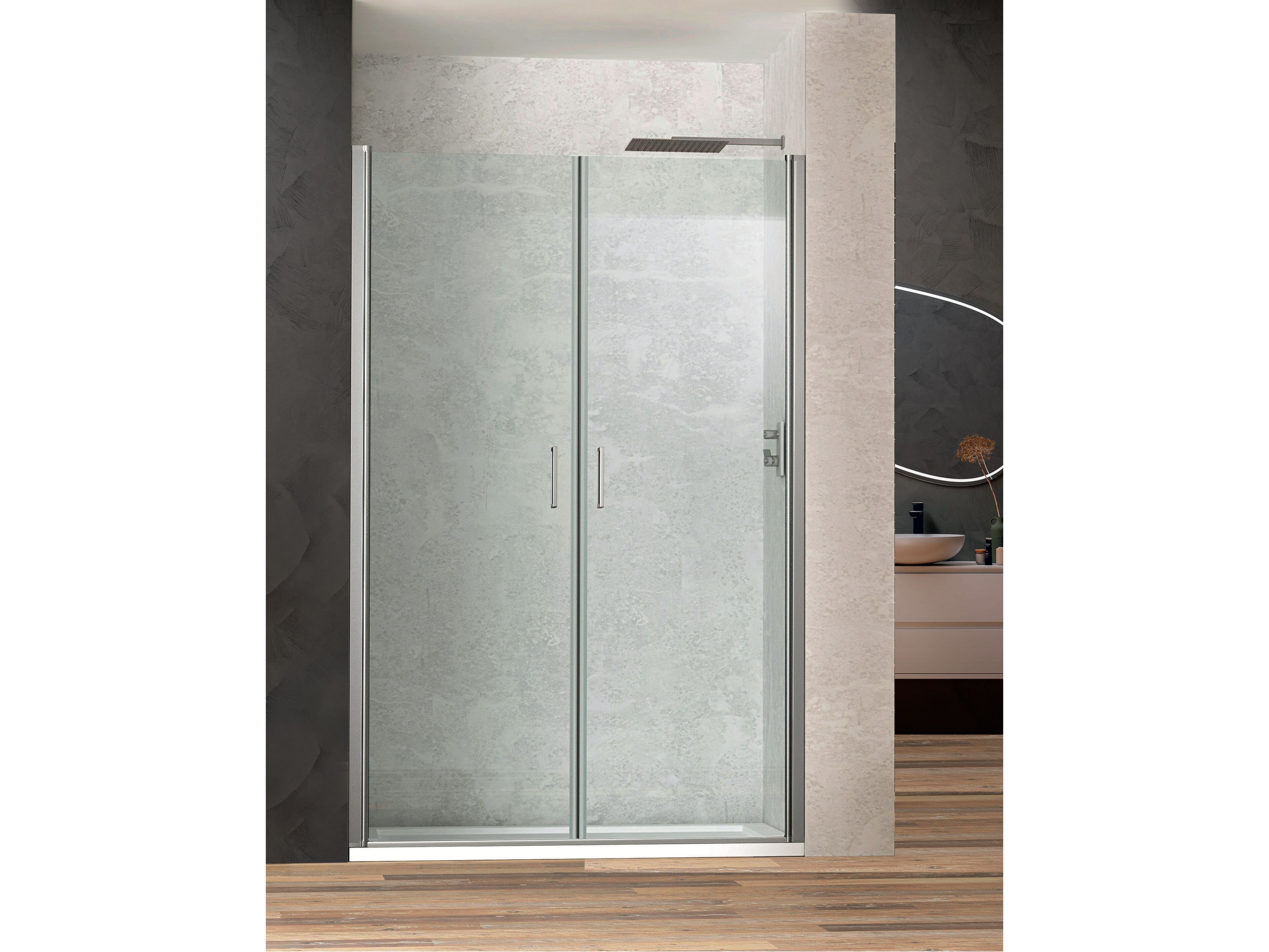 Хрустальная ниша душевая кабина с распашной дверью Metidea платина ARCH-00080050 - Вид №1