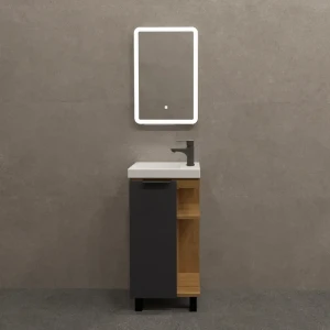 Тумба под накладную раковину KONSENSA Сохо черная 40x78 мини-раковина Cersanit Como цвет корпуса желтый